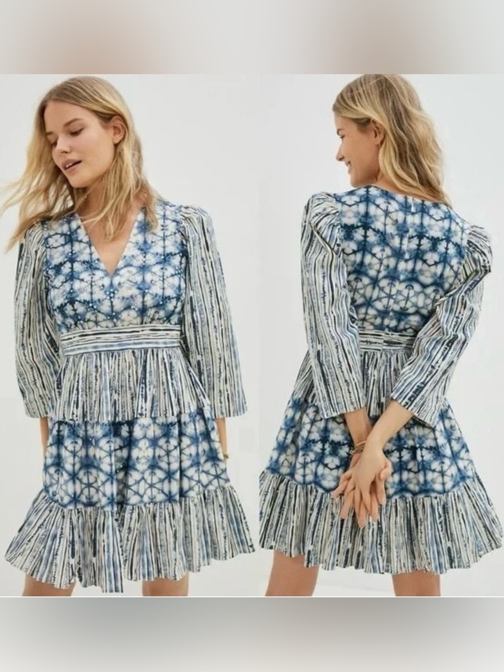 NWOT Anthropologie Not So Serious Behati Mini Dress in Blue Motif Women’s Small